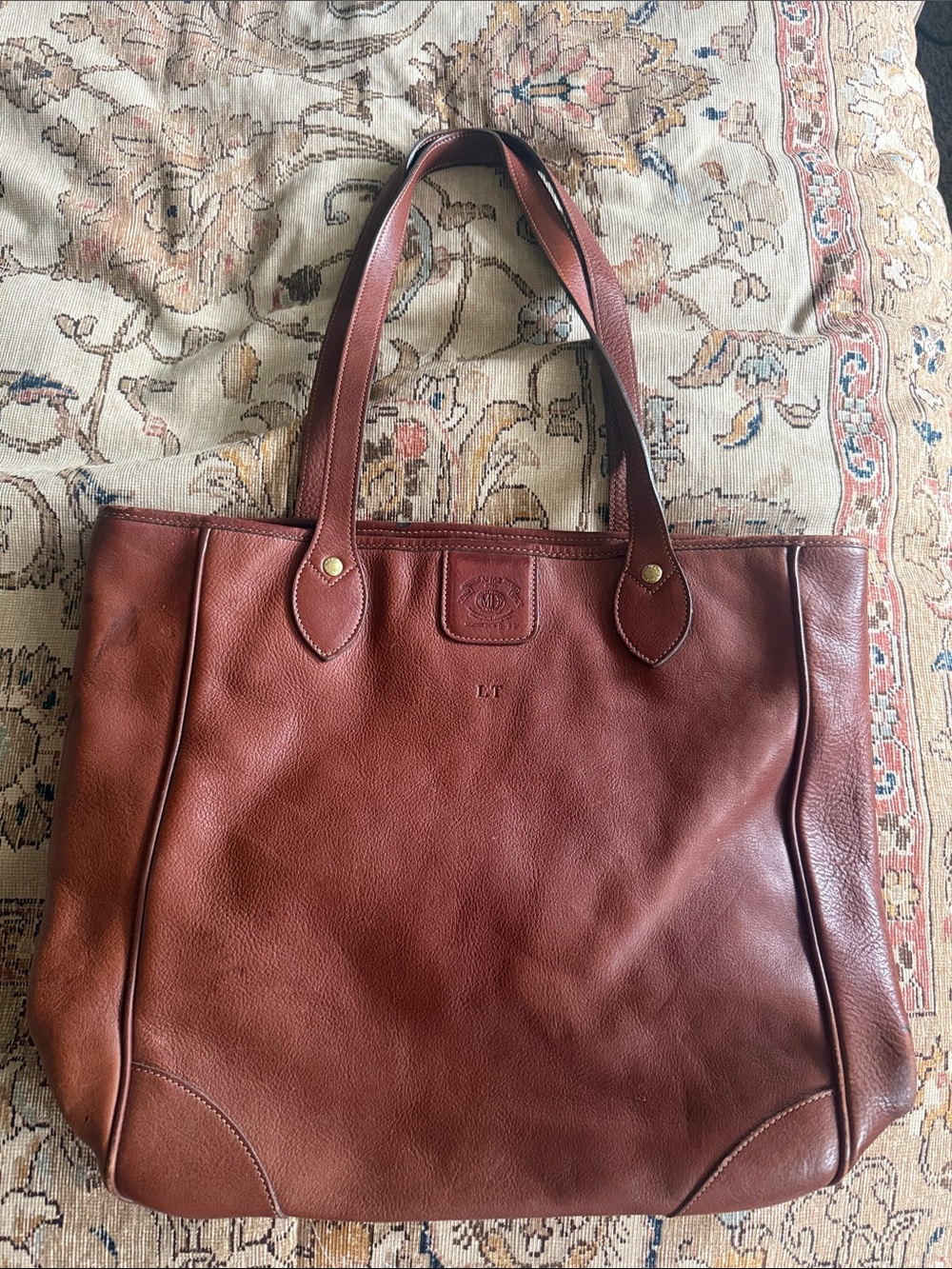 Original Ghurna Leather Tote Bag in Rich Brown Initial LT